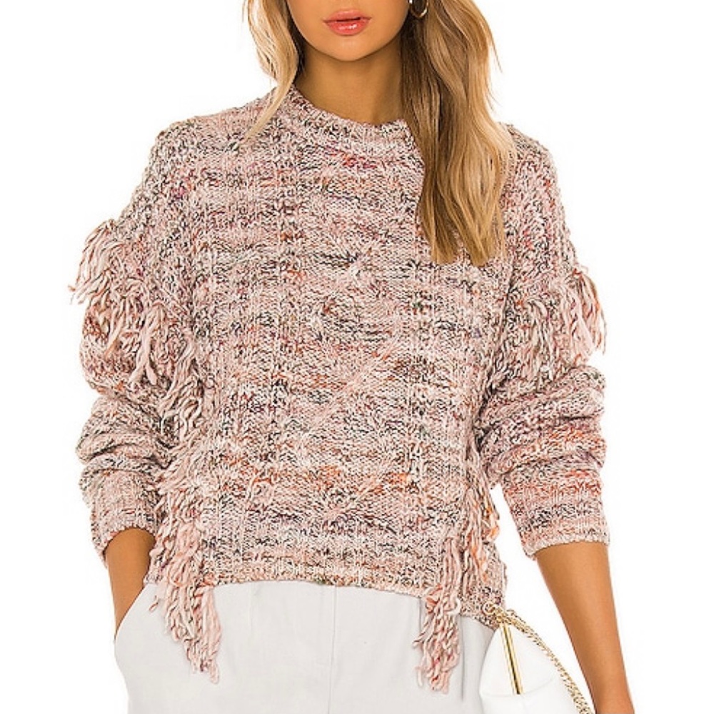 Joie • Meghan Cable Knit Fringe Sweater, Wool Blend Chunky Knit, Rose Pink, XS